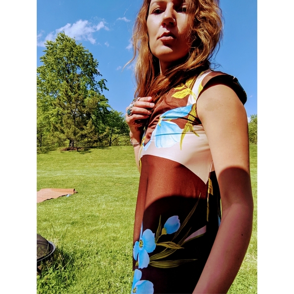 70s floral print retro Hawaiian Maxi dress - Picture 1 of 5